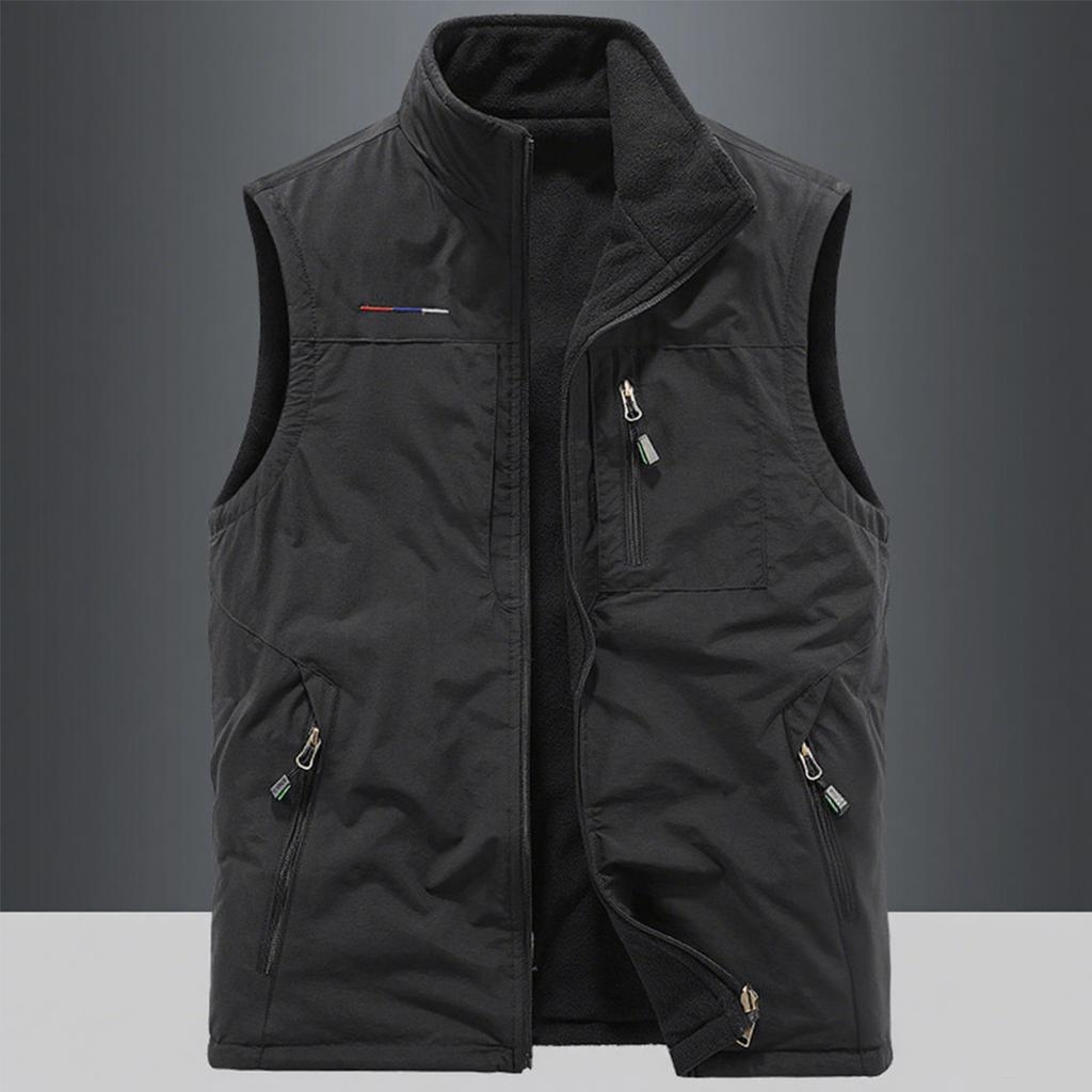 Men's Double Sided Vest Men's Outdoor Sports Vest Plus Velvet Vest Sleeveless Jacket