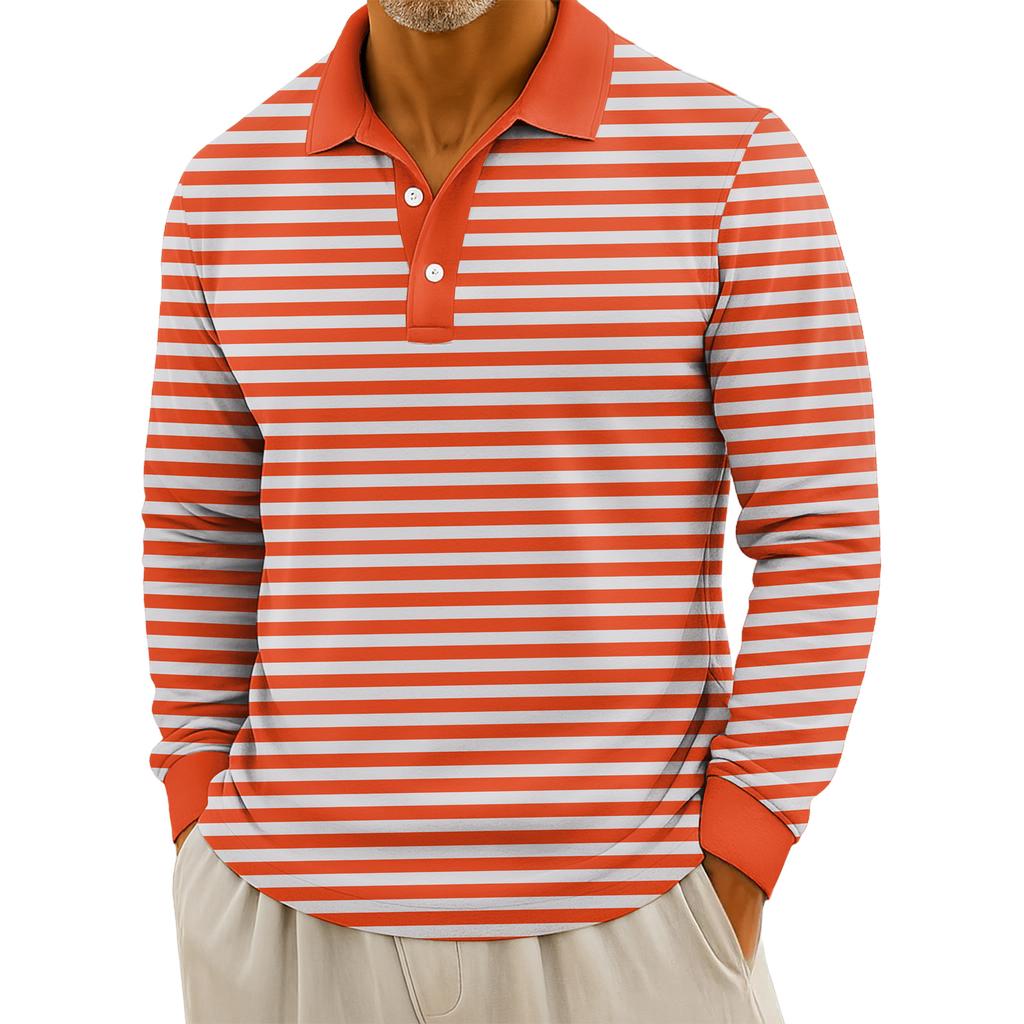 Men's Casual Striped Print Button-Up Long-Sleeve Tops