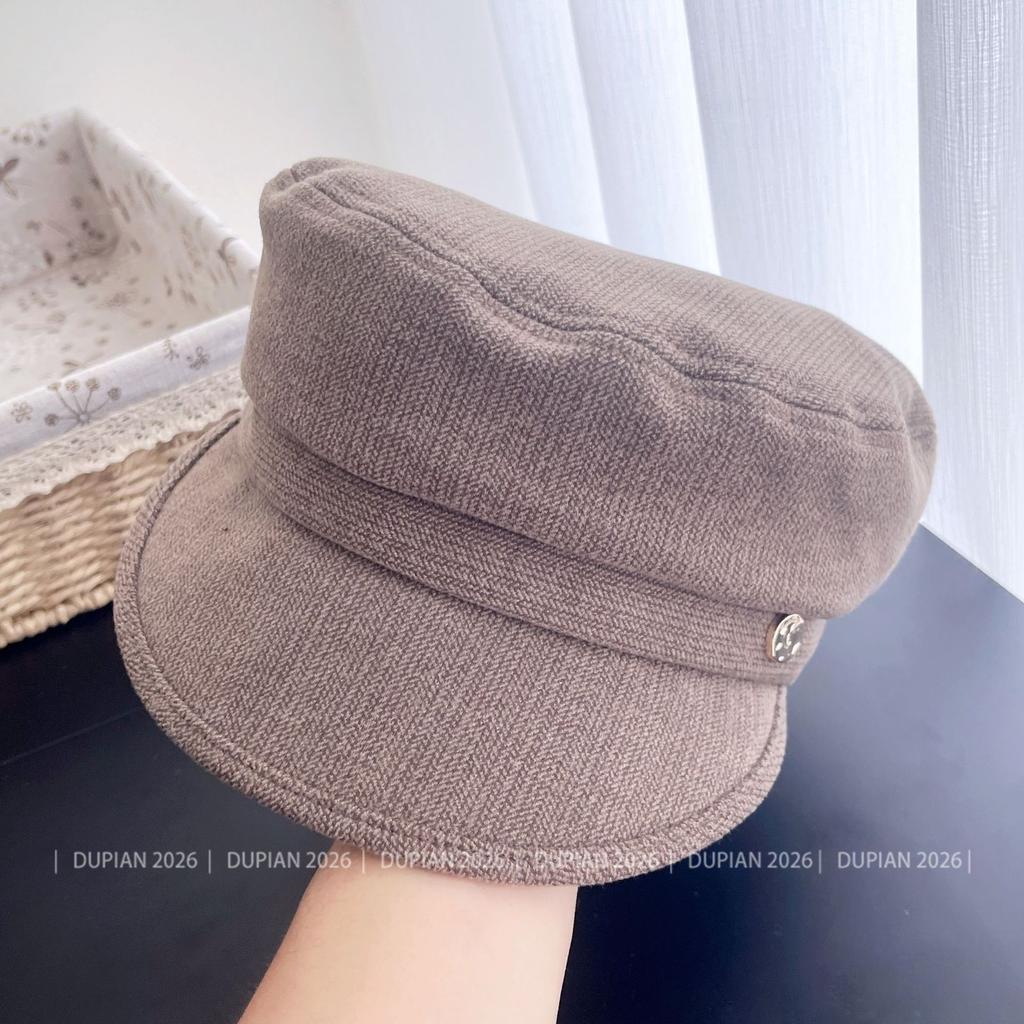 Fashion metal label solid color flat top cap children's autumn elegant versatile navy hat soft brim temperament newsboy hat