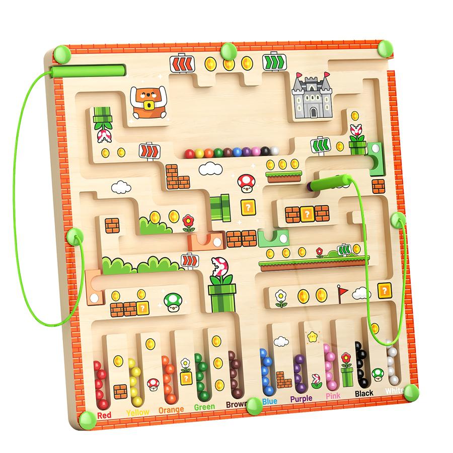 Montessori Maze Board Game Number Color Sorting & Fine Motor Skills Wooden Magnetic Rolling Maze Educational Toys For Toddlers