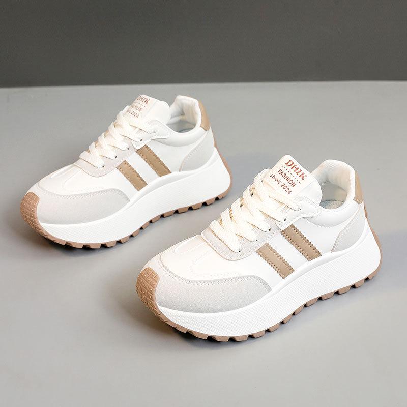 Spring Thick Bottom Women's Shoes 2025 Summer Casual Patchwork Leather Sneakers Casual Vulcanised Shoes Ladies Chaussure Femme