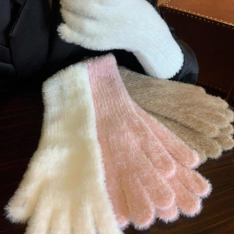 1 Paio Guanti Lunghi in Lana di Vison Dolce da Donna Invernali Ispessiti Lavorati a Maglia Caldi Corti Peluche Soffice Manopole Protettive per Braccia Antifreddo Guanti da Esterno