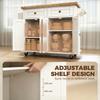 Kitchen Island on Wheels, Rolling Kitchen Storage Trolley with Rubber Wood Top, Drawers, Adjustable Shelves, Cream White