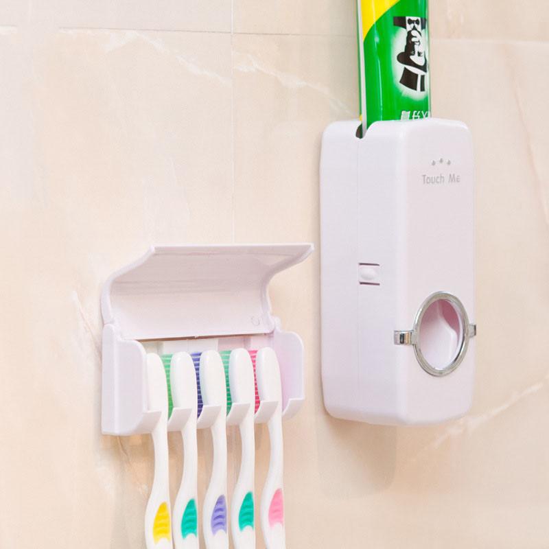 Automatic Toothpaste Dispenser And Toothbrush Holder Plastic Bathroom Organizer