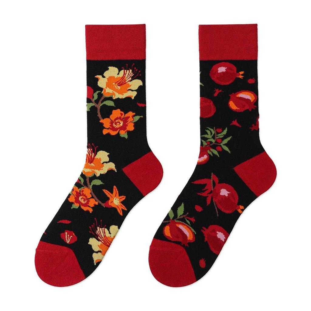 Unisex A/B Style Asymmetrical Cartoon Mid-Calf Cotton Socks