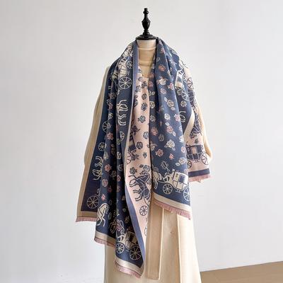 Elegante Pashmina da Donna Jacquard Fiore Carrozza Sciarpa Invernale Spessa Calda Double Face Con Frange Coperta Antifreddo Antivento