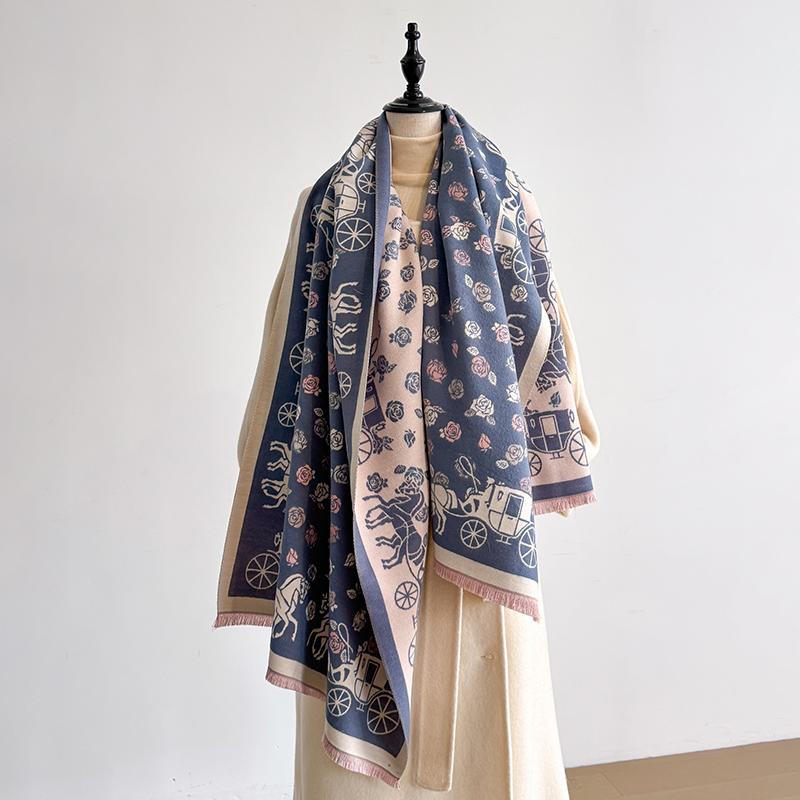 

Elegant Ladies Jacquard Flower Carriage Pashmina Winter Scarf Thick Warm Double Sided With Tassels Coldproof Windproof Blanket