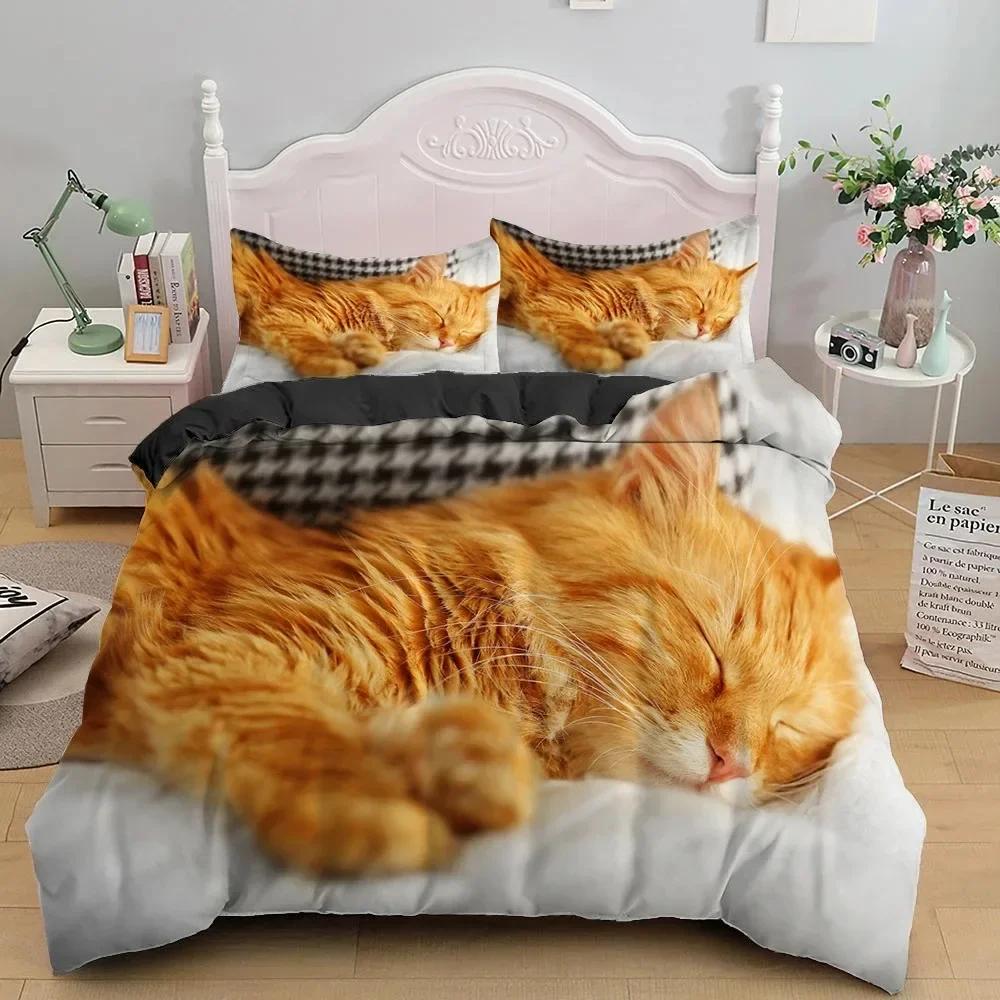 Luxury New 3D Print Lovely Pet Cat Duvet Cover Cute Kitten Bedding Set Single Bed Sets Queen King Size Polyester Quilt Covers