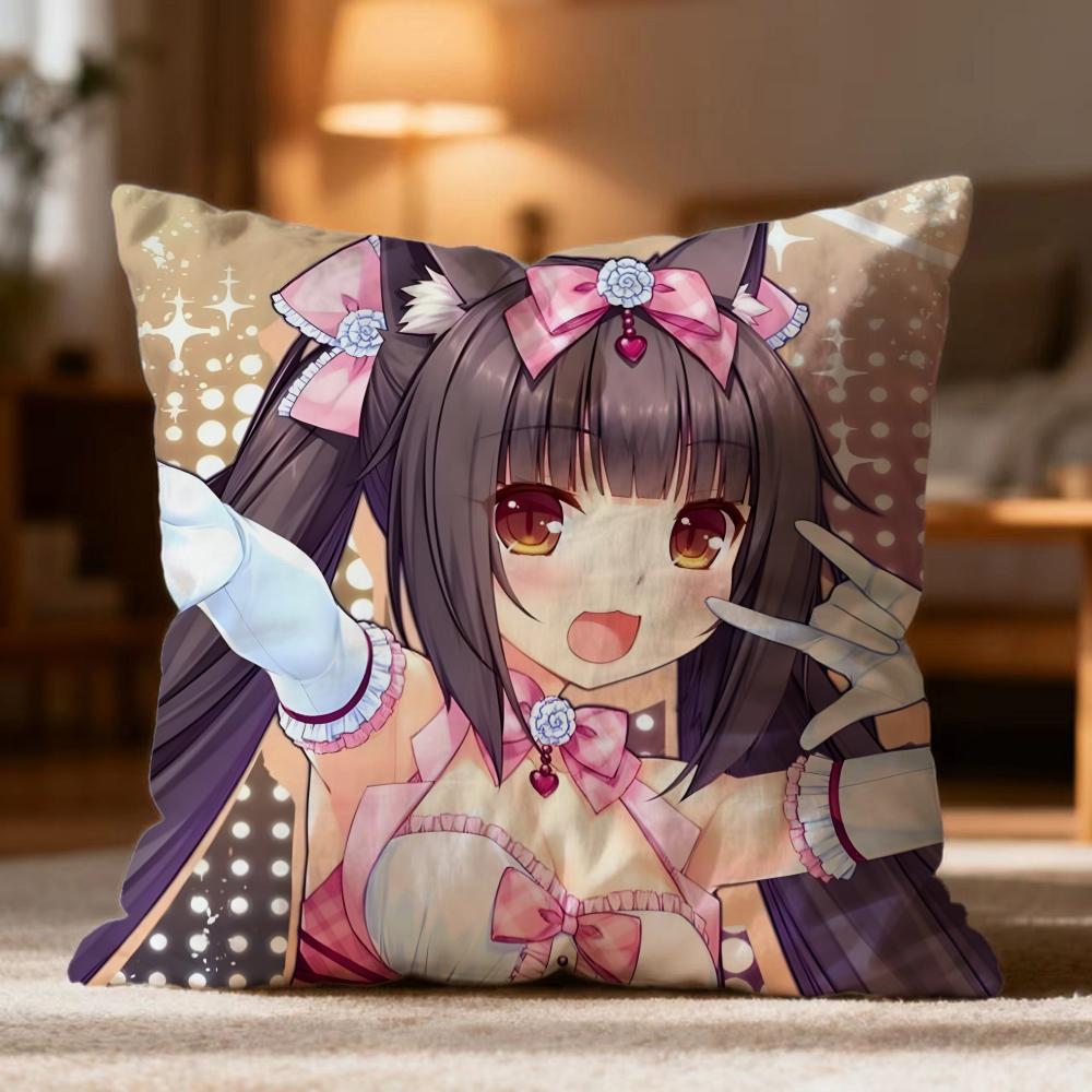 Popular N-NNekopara Cushion Cover Soft Washable Pillow Case Multi-Scene for Couch Bed Travel Office Use