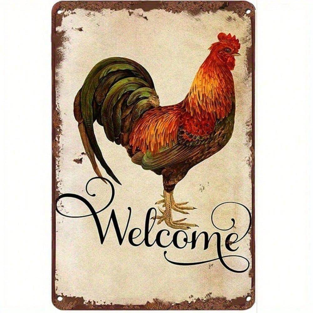 Vintage Black Gold Rooster Metal Poster 12x8 Inch Farm Wall Decor