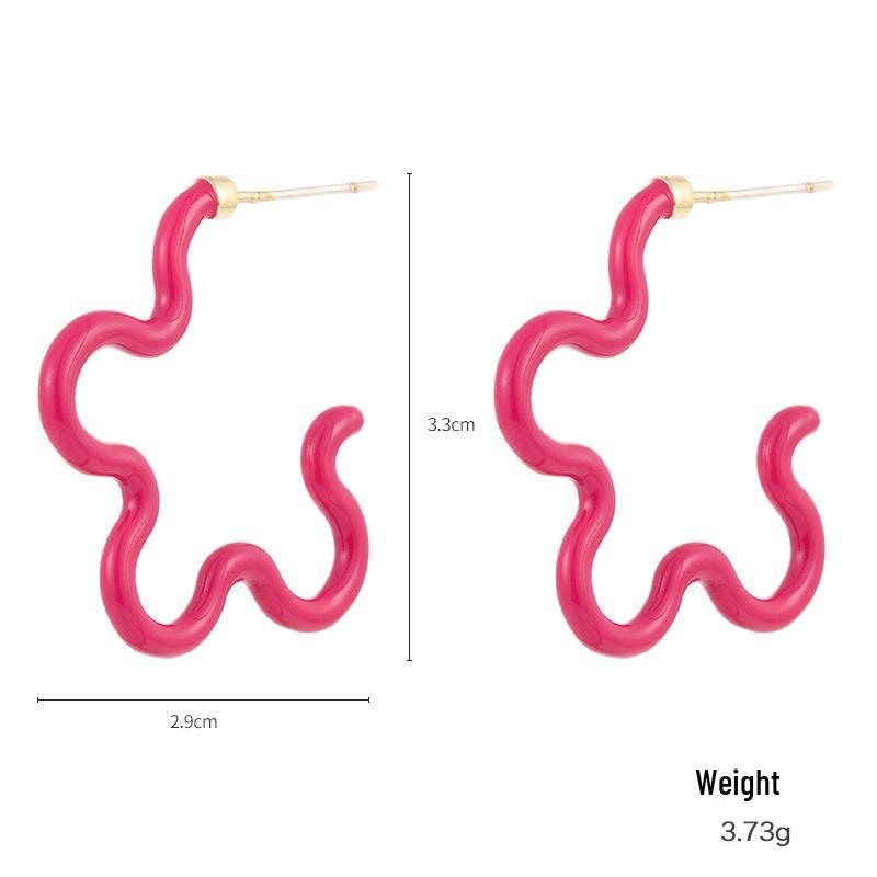 Kenjie Vivid Drip Oil Floral Geometric Hoop Earrings with Silver Needle