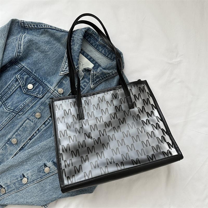 Stylish Street Trendy Pvc Tote Bag For Women 2023 Summer Fashion Large Capacity Handbag Black