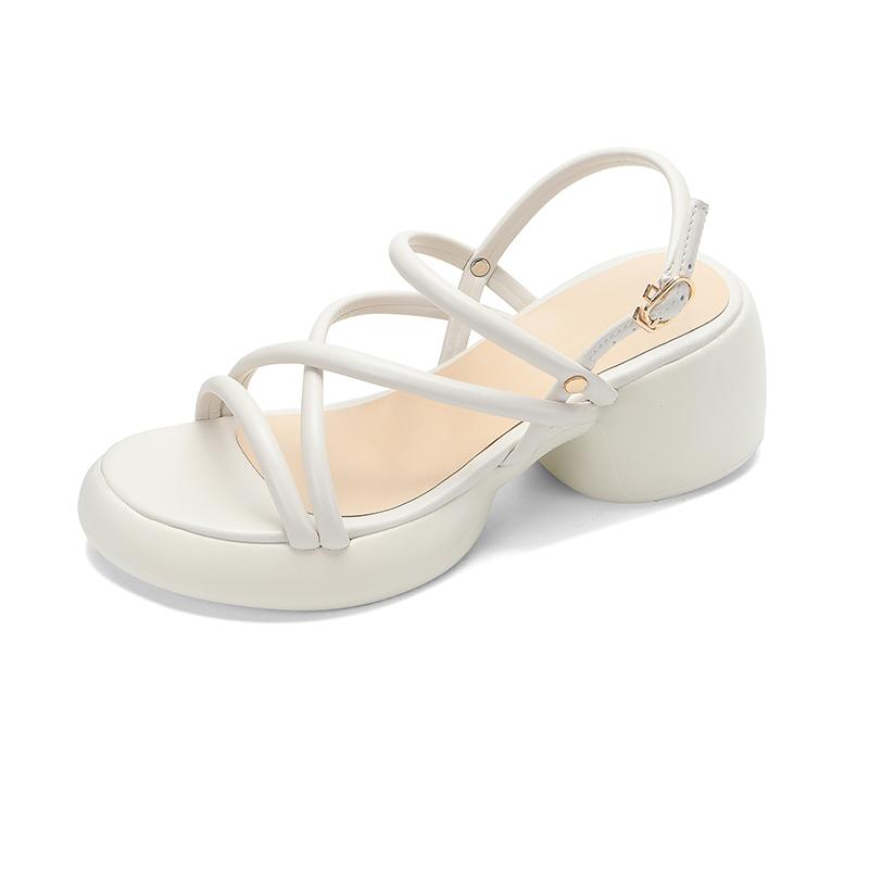 

Fashion Clogs with Heel 2024 Summer High Sandals Female Women’s Shoes Espadrilles Platform Buckle Strap Med Thick High-heeled Girls Lacq 35 бежевый