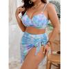 Plus Size Three Piece Bikini Set Tie Dye Swimsuit With Mesh Skirt
