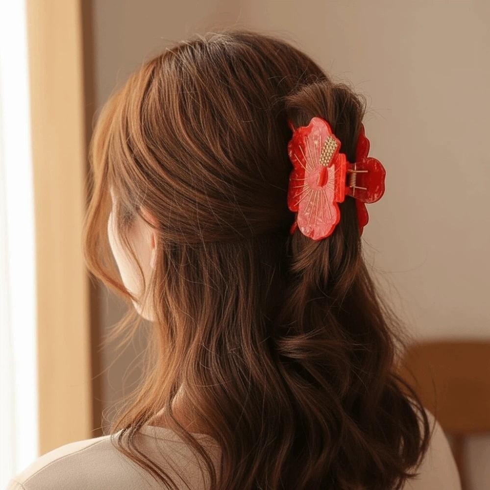 Waterproof Peach Blossom Shark Clip Japanese Style Flower Hairgrips  Ponytail Holder
