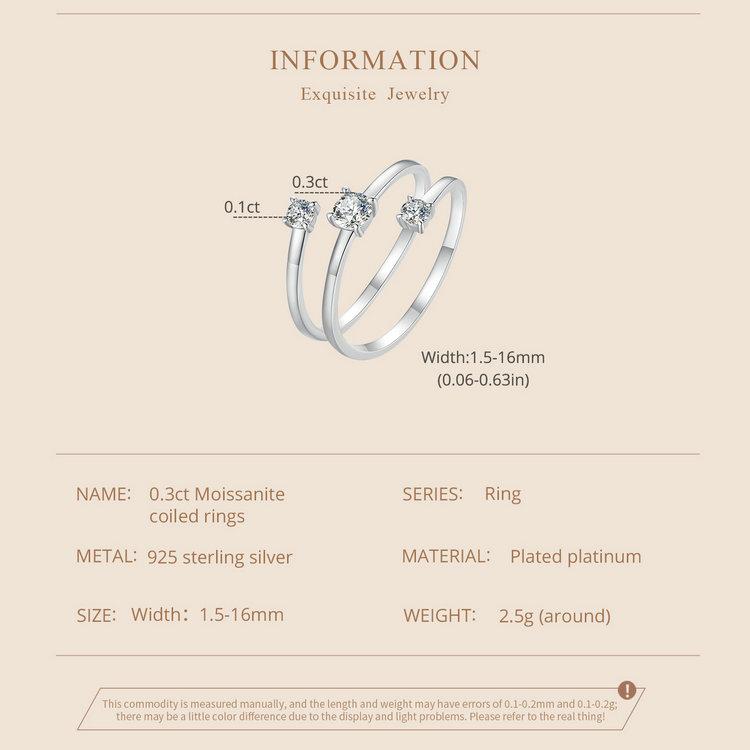BAMOER Three Layer 0.5 CT Moissanite Coiled Ring 925 Sterlin Silver D Color Moissanite Stackable Promise Wedding Ring Party Gift