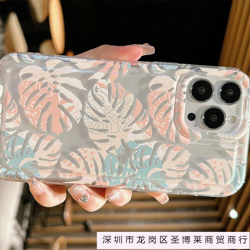 Internet Celebrity Transparent Mobile Phone Case for Apple 15 Oil Painting iPhone14/13/12 Niche 16plus Anti-drop 11 Sets