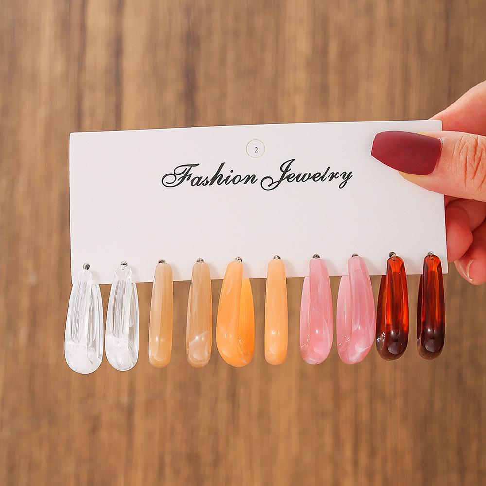 Fashion Earrings Versatile Premium French Smudge Color Niche Resin Earrings Set Irregular Square Earrings