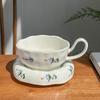 High Footed Flower Coffee Cups and Plates Ceramic Water Cup Afternoon Tea Cup Oat Breakfast Cups Milk Mug Flower Tea Mug