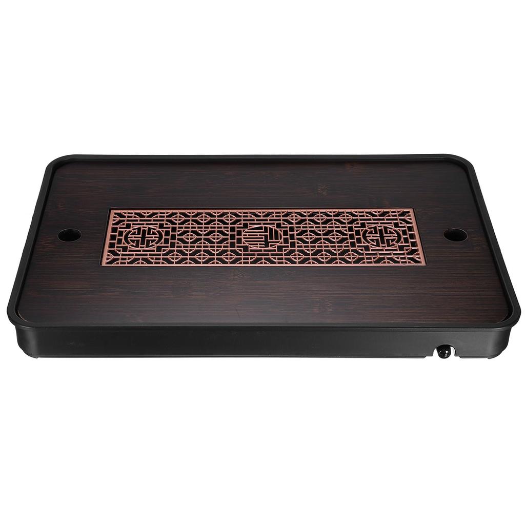 uxcell Bamboo Chinese Gong Fu Tea Tray, 14.4" Classic Carved Tea Tray, Bamboo Tea Table Furniture, Vintage Tea Set with Water Storage Box, Black