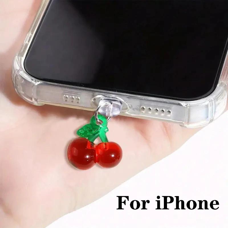 1pcs Red Cherry Phone Dust Plug Accessories Decoration Hanging Pendant for IPhone Samsung Xiaomi Type-C Charging Port