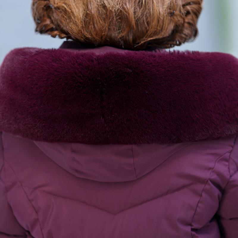 Mamma Pluss Størrelse Dun Bomullsforet Jakke Nye Middelaldrende og Eldre Vinterklær Lang Bomullsforet Damejakke Stor Pelskrave Kåpe