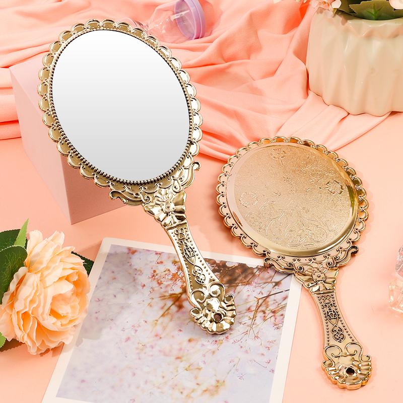 Miroir de maquillage de style classique miroir Miroirs dorés Miroir de maquillage à main manche Grande quantité peut être personnalisé