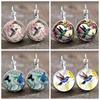 Fashion Hummingbird Glass Dome Cabochon Earrings For Women Rainforest Bird Jewelry Accessories