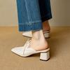 Fashion New Summer Women Shoes Genuine Sheepskin Leather Slippers Women Covered Toe Thick High Heels Party Dress Mules Ladies Sandals