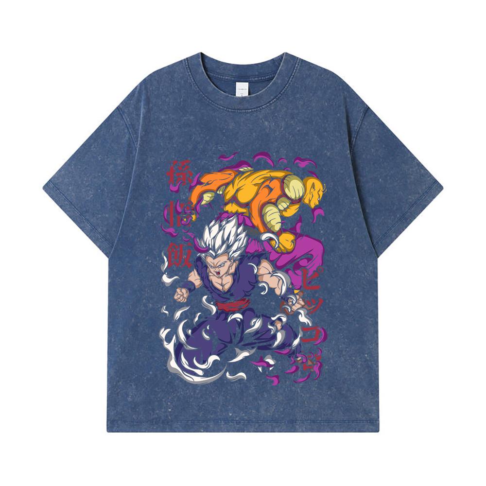 

275 GSM Washed T-shirts 100% Cotton Dragon Ball V57 Gohan Piccolo Print Unisex Heavy Cotton T Shirt 2XL королівський синій колір