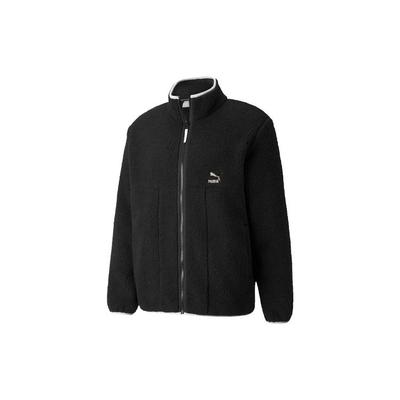 Retro Logo Casual Faux Shearling Collar Jacket Men Jacket Black 532966-01