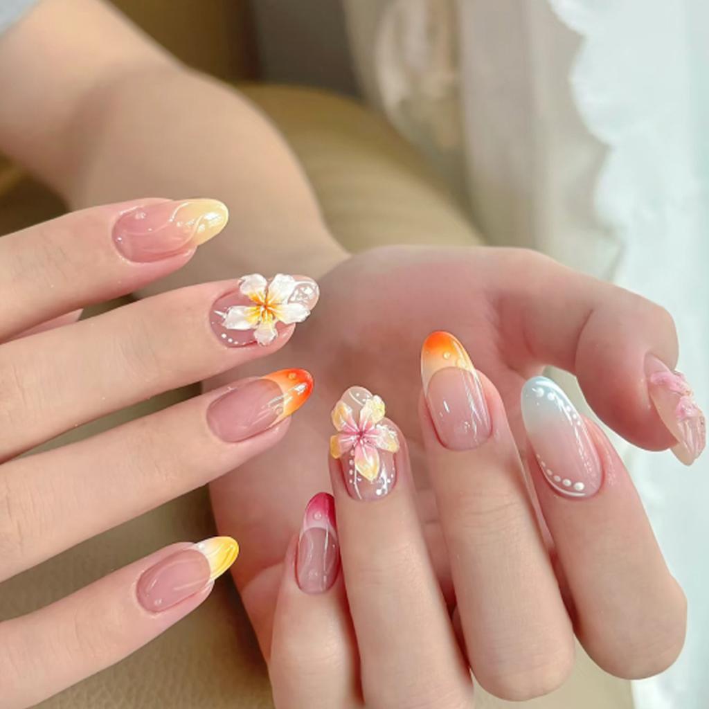30Pcs Fake Nails 3D Starfish French Manicure Pearl Light Yellow Gradient Press-On Nails—Perfect as a Gift for Girls and Friends