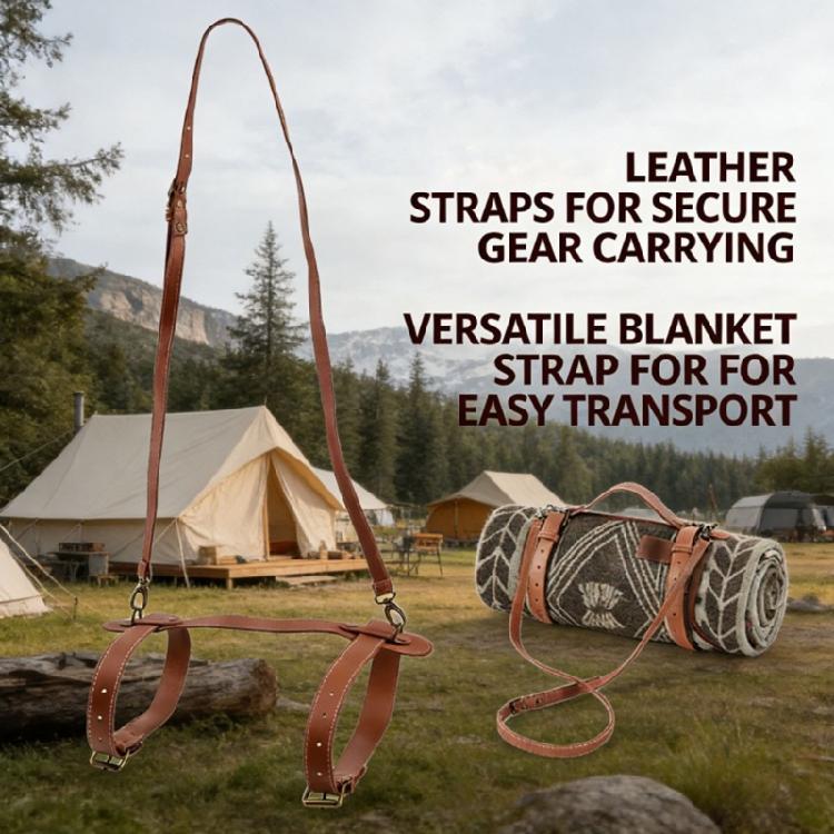 Shoulder Blanket Holder with PU Leather Look, Metal Hardware and Secure Blanket Hold for Travel Use, Camp Carry and Daily Blanket Transport