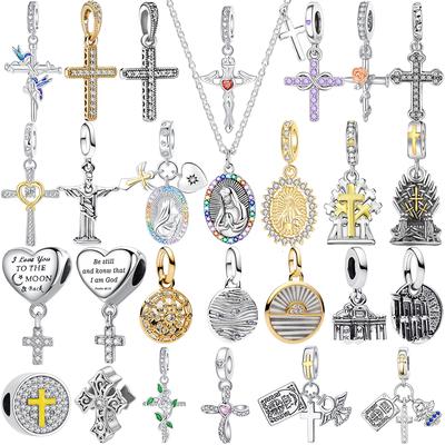 Nuevos Colgantes de Cruz Virgen María Ángel Collares Cuentas Se Adaptan a Pulseras Originales de Cobre Joyería Fina Regalo Diy