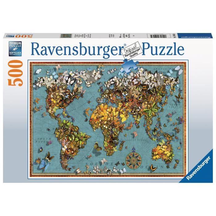 Puzzle 500 pièces - Mappemonde de papillons - Ravensburger - Paysage et nature - Mixte