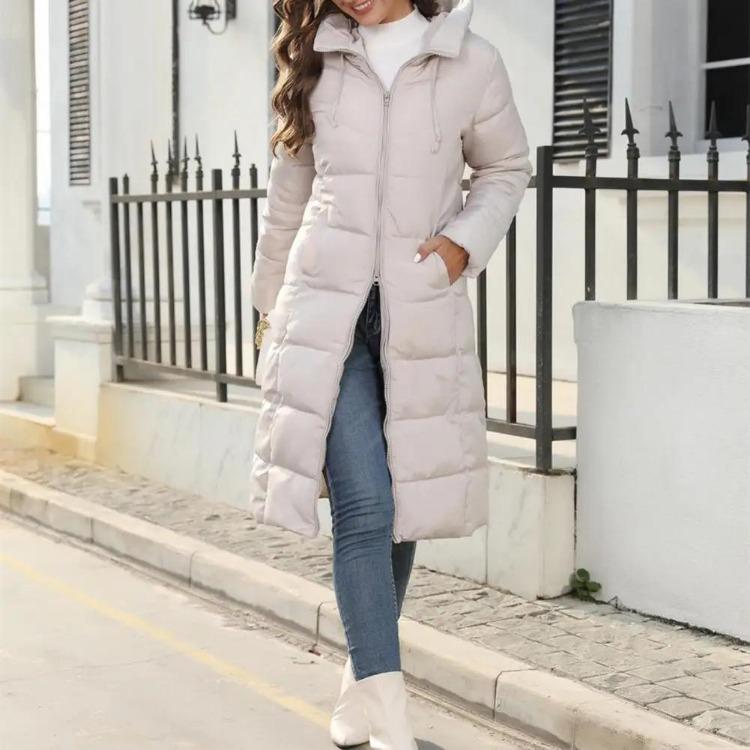 Women Slim Fit Hooded Down Parkas Winter Warm Medium Long Coat Stylish Solid Casual Zipper Outwear Autumn Jackets