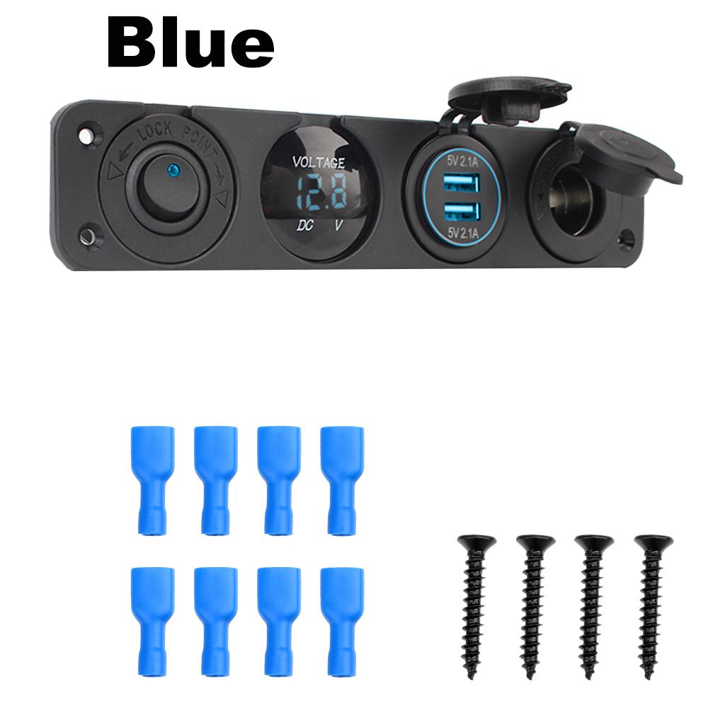 

Digital Voltmeter Dual Usb Power Charger With Rocker Switch 12V Power Socket Dustproof Waterproof 4 In 1 Car Cigarette Lighter синий
