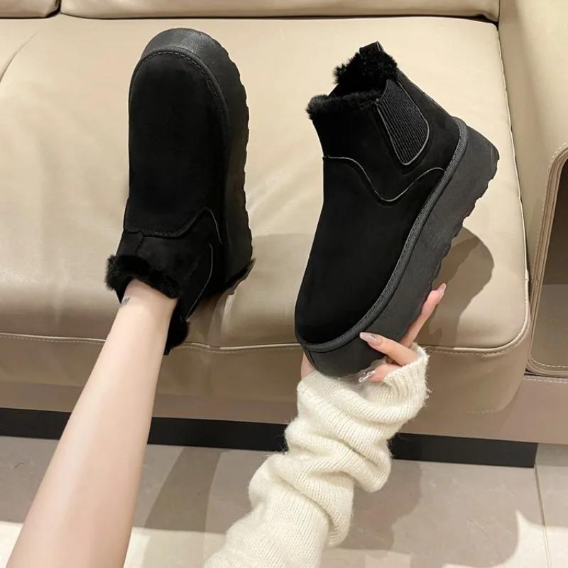 European and American Women's Short Boots 2024 New Thick Sole Simple Short Boots Warm and Anti Slip Snow Shoes Platform Boots