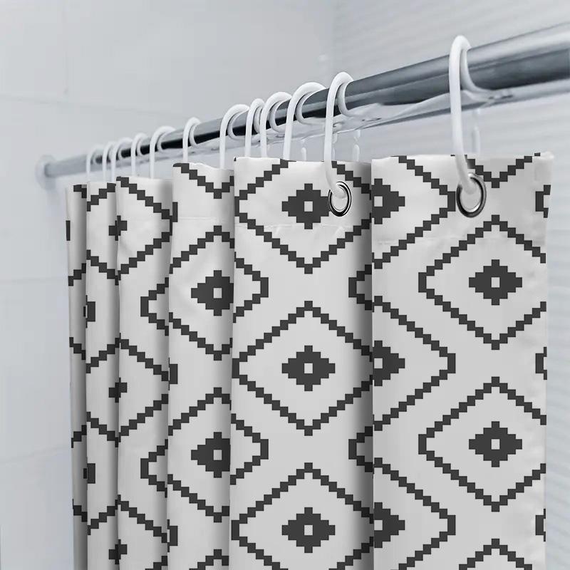 Modern Geometric Black White Shower Curtain For Bathroom Decor Extra Long Waterproof Washable Fabric 72X84 Inches (183 X 213Cm)