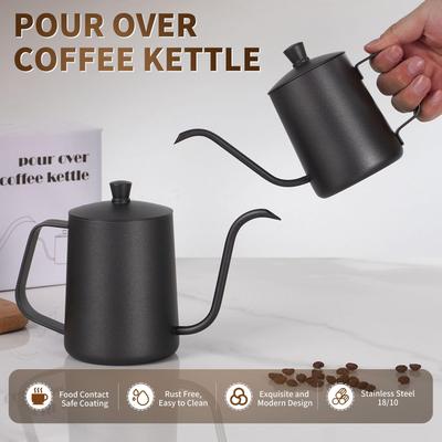 2026 Neuer Stil Grenzüberschreitende Schwarze Pour-Over Kaffeekanne, 304 Edelstahl mit Deckel und feinem Ausguss.