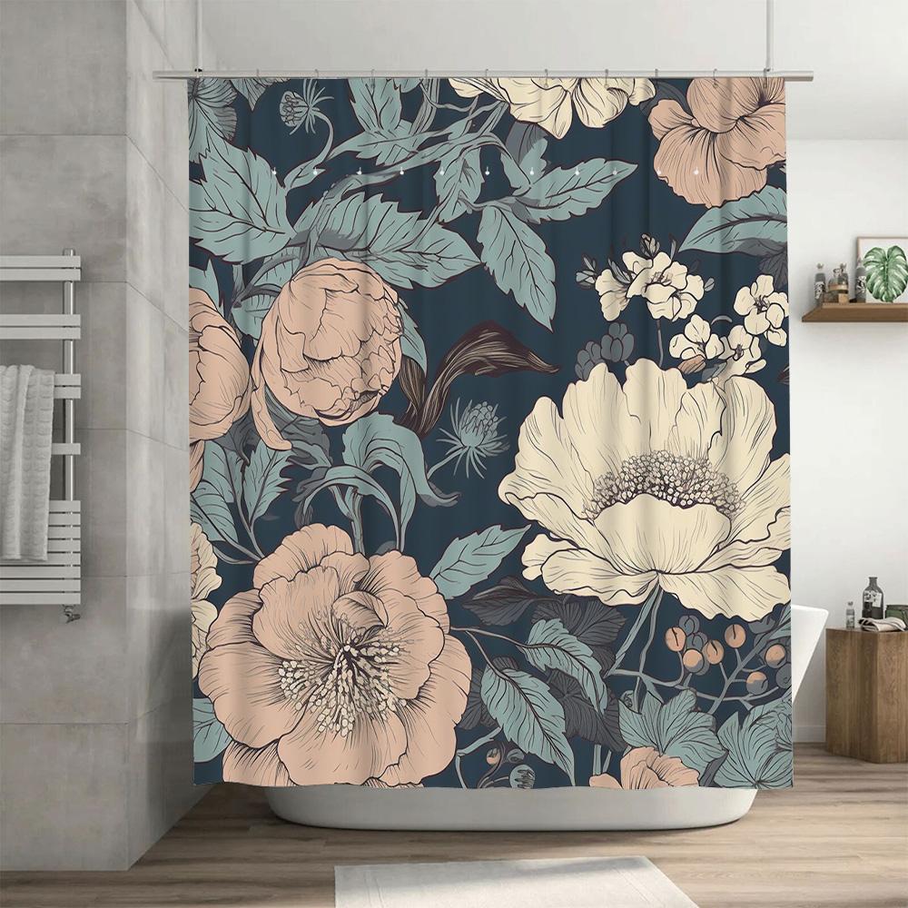 Large floral shower curtain waterproof bathroom decor elegant romantic home accessories custom size options available