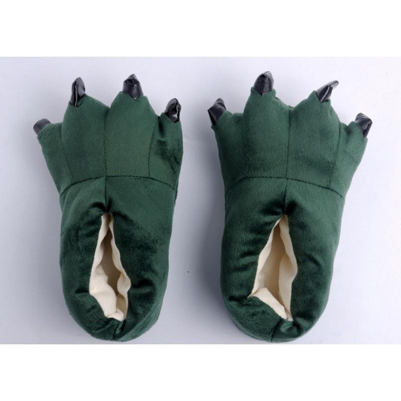 Superweiche Fleece-Tierpfoten-Hausschuhe für Damen & Herren - Gemütliche Baumwoll-Winterschuhe, Fersenbedeckt, Blau/Grün.