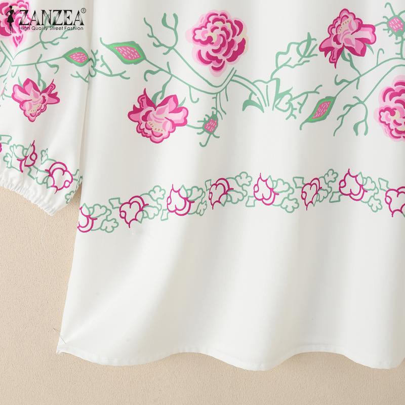 ZANZEA Women Casual Lace Patchwork Round Neck 3/4 Sleeve Floral Print Blouse