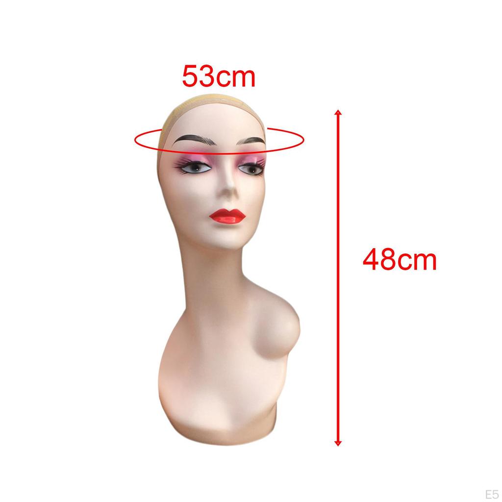 Bald Female Mannequin Head with Left Shoulder Multipurpose Professional Makeup Wig Stand 48cm