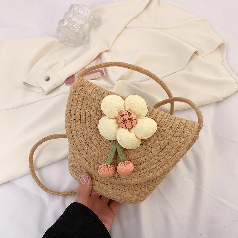 

Летняя плетеная сумка-ведро через плечо с цветочным узором - трендовый корейский стиль для женщин