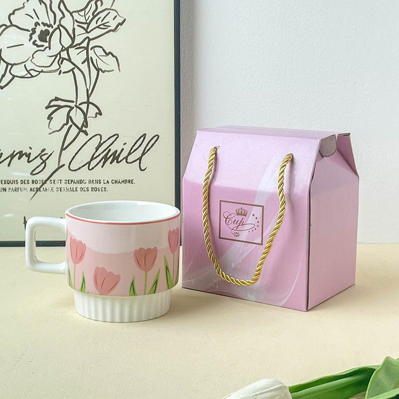 Gift Box Girly Tulip Perfume Cup Mug Pink Duo Couple Cute Ceramics