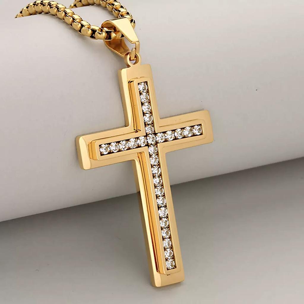 2026 Diamond-encrusted Double Cross Pendant Men's Premium Necklace Women's Jewelry Wear Accessories
