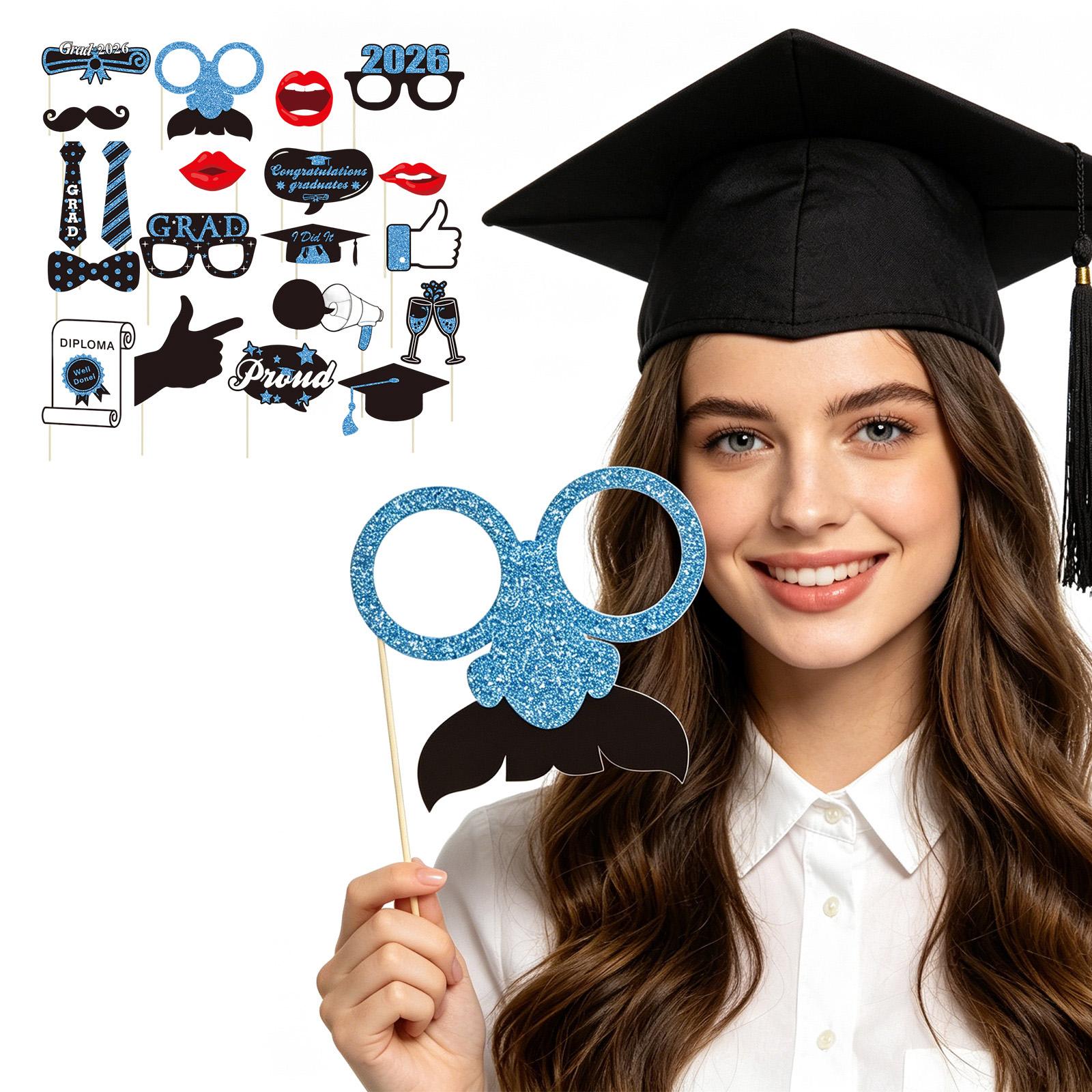 2026 Graduation Photo Booth Props Set Graduation Party Decorations Photo Accessories for Graduation Celebration Party Supplies One Size