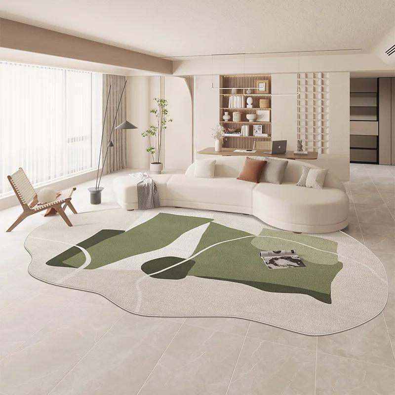 Large Area Green Rugs for Bedroom Nordic Living Room Decoration Shaped Carpet Irregular Plush Lounge Rug Home Thick Washable Mat