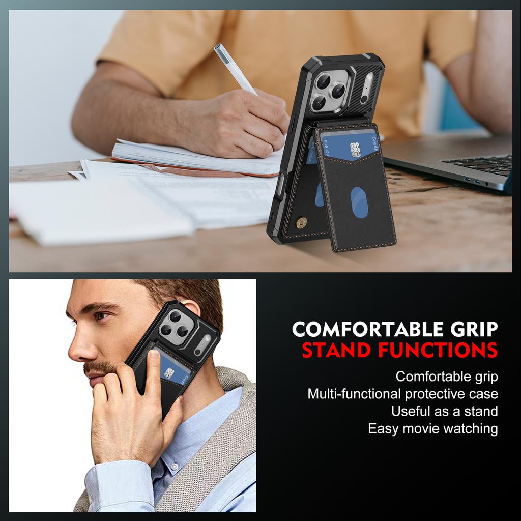 For iPhone 17 Pro Magnetic Case Detachable Card Slot Kickstand Leather + TPU Phone Cover